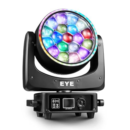 Zoom Moving Head DJ Light 19x25W RGBW Bee Eye LED Stage Lights Beam Wash Halo 8000K DMX 512/Sound/RDM Professional DJ Lighting for Party Live Show Wedding