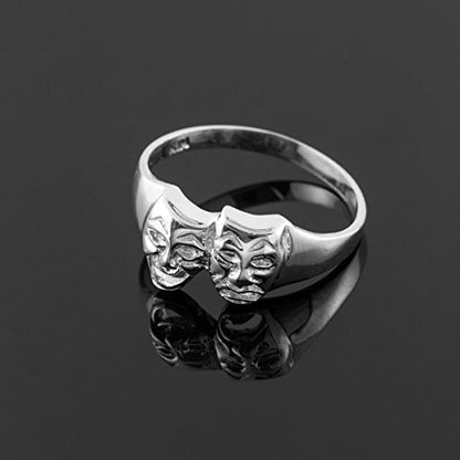 Modern Contemporary Rings Women's 925 Sterling Silver High Polish Band Theater Acting Masks of Comedy and Tragedy Drama Ring