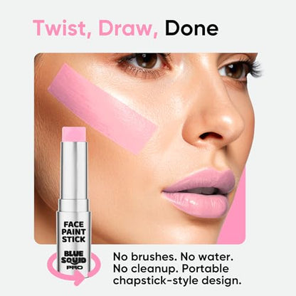Blue Squid PRO Pastel Pink Face Paint Stick - Waterproof Body Paint for Adults & Kids Pink Eye Black Baseball, Eyeblack Softball -Hypoallergenic TwistUp NonToxic Makeup Stick for Cosplay, Sports & SFX - color: Pastel Pink