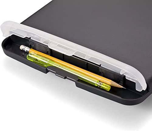 Officemate Slim Clipboard Storage Box, 10 x 14.5-Inches, Plastic Document Organizer with Storage Compartment and Pen Holder, Low-Profile Metal Clip, Charcoal, Pack of 6 - size: Pack of 6