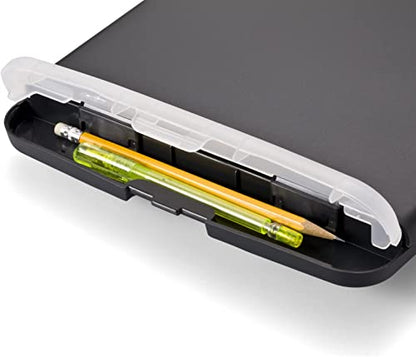Officemate Slim Clipboard Storage Box, 10 x 14.5-Inches, Plastic Document Organizer with Storage Compartment and Pen Holder, Low-Profile Metal Clip, Charcoal, Pack of 6 - size: Pack of 6
