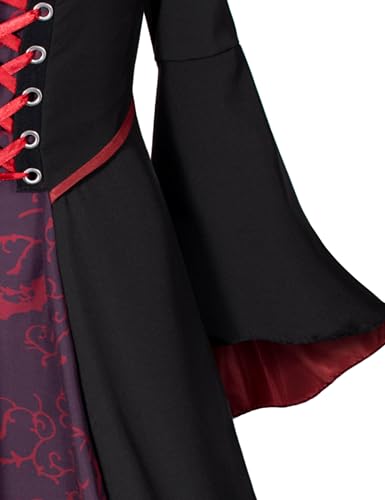 Vampire Costume for Girls 3-12 Years | with Vampires Fangs Wand, Choker, Ideal for Girls Halloween Costume Dress Up,Trick or Treating, Dracula Party Role Play - size: 10-12 Years