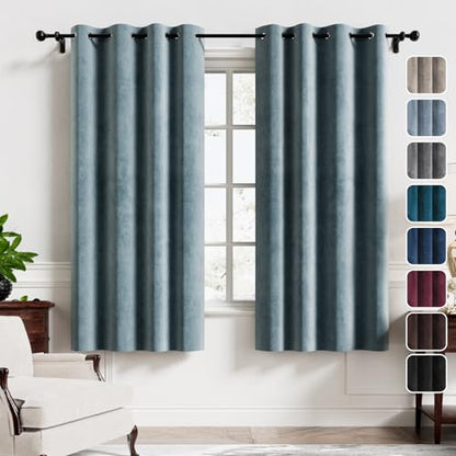 H.VERSAILTEX Room Darkening Velvet Curtains for Bedroom, 63" L, Stone Blue - color: Stone Blue, size: 52"W x 63"L (Pack of 2)