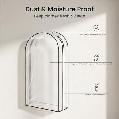 Clear Garment Bags for Hanging Clothes 3-piece set(43,50,60) inch | Storage Bags With Zipper for Shirts, Suit,Jackets,Coats,sweater,Long Dresses,wedding,gowns,etc. - size: 43+50+60inch