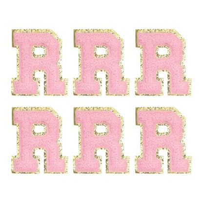 MECCANIXITY Chenille Letter Patches 2.2" Self Adhesive Alphabet R Stick on Embroidered Patch Sew on Letter Stickers Applique for Repairing Clothing Jeans Shoes Hats DIY(Pink, Pack of 6) - style: Letter-R