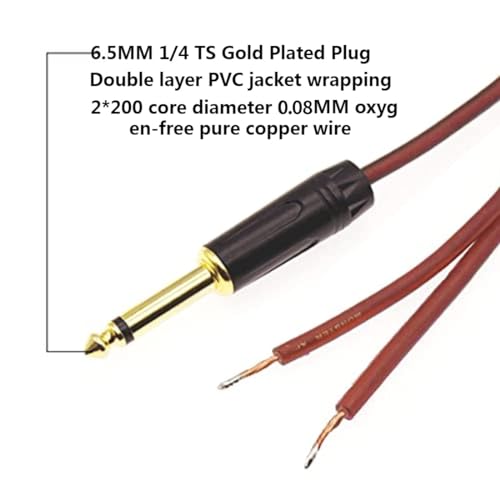 Yuchenfeng 1/4" Gold-Plated TS Mono Plug to Bare Wire Speaker Cable - 6.35mm Male Mono Adapter Replacement Open End for Guitar, Mic & DJ Gear | Hi-Fi Audio(16.4FT) - size: 16.4FT 1PCS