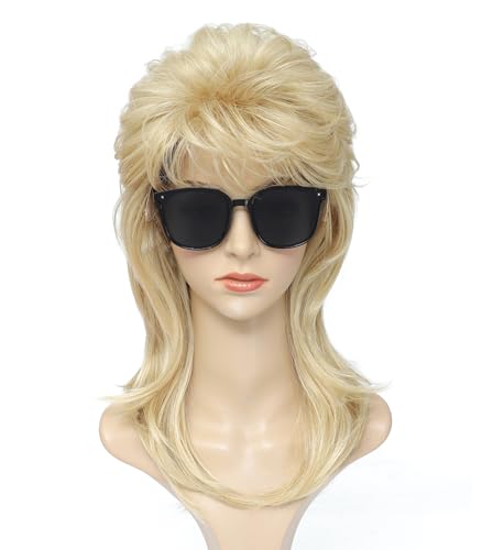 Airhostess Mullet Wig for Women 80s 90s Costumes Fancy Party Accessory Halloween Hair Wig(Light Blonde) - color: 2057-Light Blonde
