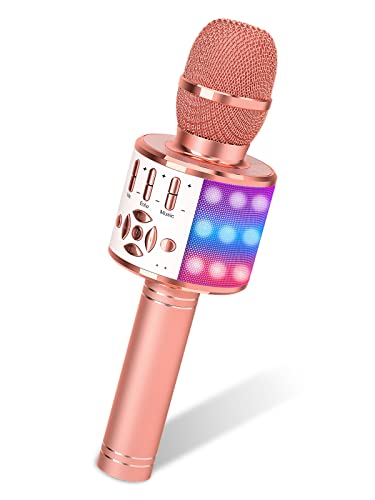 Amazmic Karaoke Microphone for Adults, Wireless Bluetooth Microphone for Singing Portable Karaoke Machine Handheld with LED Lights, Gift for Kids Adults Birthday Party, Home KTV(Rose Gold) - color: Rose Gold