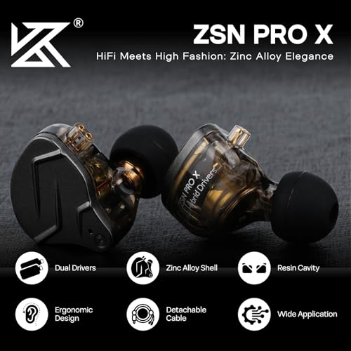 Linsoul KZ ZSN PRO X 1BA+1DD Hybrid Driver IEM HiFi Wired Earbuds | Metal HiFi in-Ear Monitor with Detachable Recessed 2Pin Cable, Zinc Alloy Panel, with Mic, Grey - color: Grey, style: With Mic