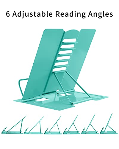 MSDADA Book Stand Metal Reading Rest Book Holder Adjustable Cookbook Documents Holder Portable Sturdy Bookstands for Recipes Textbooks Tablet Music Books with Page Clips (Light Green) - color: Light Green