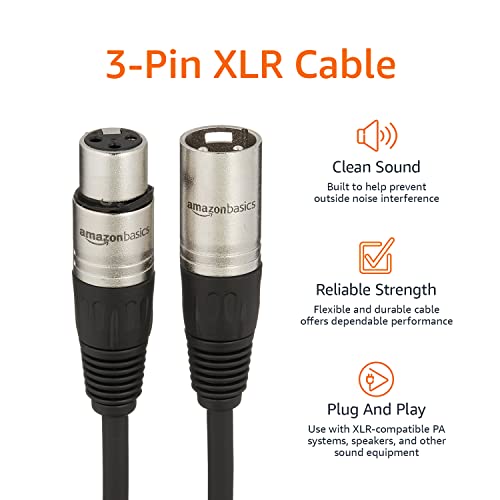 Amazon Basics XLR Male to Female Microphone Cable for Recording Studio, Speaker or PA System, All Copper Conductors, 3-Pin, Shielding, 6MM PVC Jacket, 25 Foot, Black - size: 25 Feet, style: 1-Pack