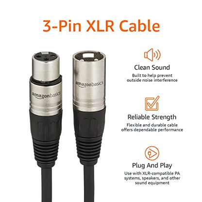 Amazon Basics XLR Male to Female Microphone Cable for Speaker or PA System, Recording Studio, All Copper Conductors, Low Noise Shielding, 6MM PVC Jacket, 6 Foot, Black - size: 6 Feet, style: 1-Pack