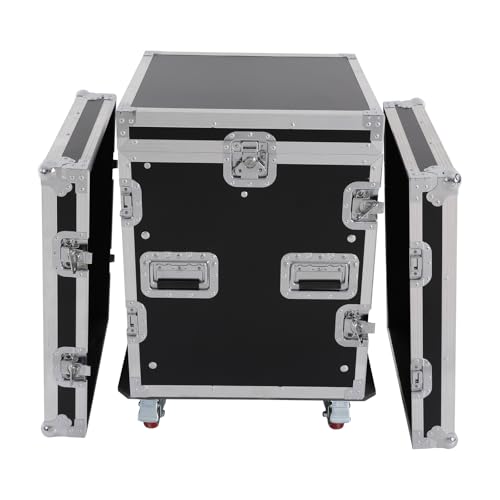 14U PA DJ Rack/Road ATA Case, Network & Stereo Rack with Slant Mixer Tops, Heavy-Duty DJ Work Table Rolling Studio Equipment Cabinet, Amplifier Mixer Storage Stand for Pro Tour Grade, Live Sound - size: 14U