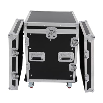 14U PA DJ Rack/Road ATA Case, Network & Stereo Rack with Slant Mixer Tops, Heavy-Duty DJ Work Table Rolling Studio Equipment Cabinet, Amplifier Mixer Storage Stand for Pro Tour Grade, Live Sound - size: 14U