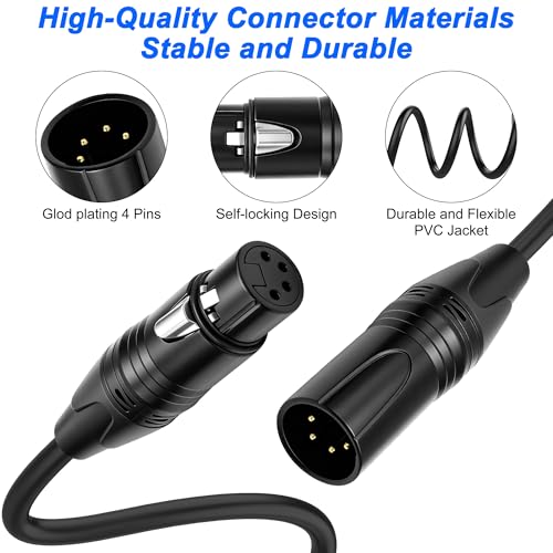 XMSJSIY 4 Pin XLR Y Splitter Cable 1 Male to 2 Female Patch Balanced Microphone Audio Cable Cord for Stero Mic to L&R Audio Track -0.5M/1.6FT