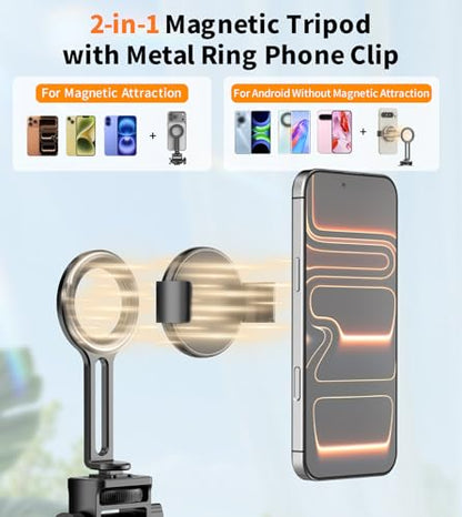 74" Magnetic Phone Tripod with Phone Clip for Magsafe, Camera Tripod | Aluminum Phone Tripod with Remote & Cold Shoe,Camera Stand Tripod for iPhone/Canon/Nikon/DSLR/Digital Camera Accessory Kits - size: 74in