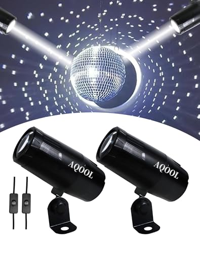 Disco Ball Spotlight, White LED Pinspot Lights 2 Pack | 5W Pin Spot Light for Disco Ball, ON/Off Button, Stage Spotlight for Disco Ball Party Bar Wedding, No Remote