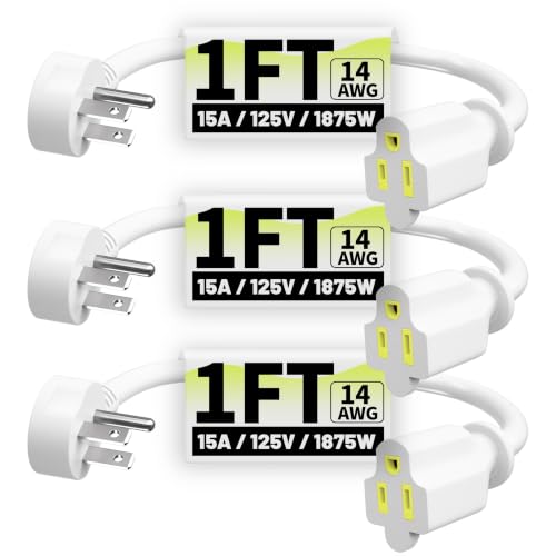 Vockjour 1 FT 3 Pack 14 Gauge Low Profile Flat Plug Extension Cord White - color: White, size: 1FT-3PACK