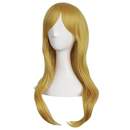 MapofBeauty 28 Inch Long Curly Hair Costume Cosplay Wig, Gold/Yellow | 70 cm Wig, Women, Side Bangs, Fashion - color: Gold/Yellow