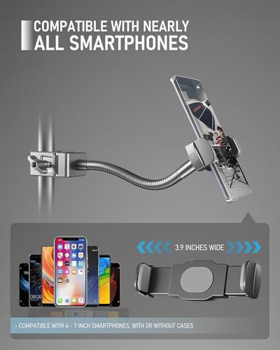 KBC1417 Phone Holder for Mic Stand, 13-Inch Gooseneck, Super Clamp | Mic Stand Phone Mount, Music Stand Phone Holder, Super Clamp Mount, 13-Inch Gooseneck, 0.47-1.8 Inch Pole Clamp - size: 13" with Clamp