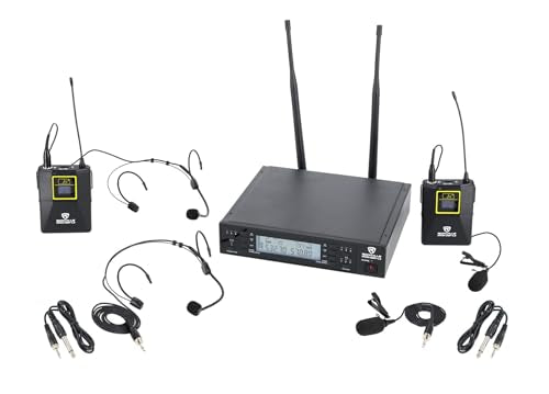 Rockville RWM-DSP-L2 Dual UHF Wireless Microphone System, DSP Control, EQ, Echo, Feedback Filter, Channel Scan, Includes Lapel & Headset Mics, Guitar Cables, Perfect for Presentations & Performances - style: Lapel/Headset