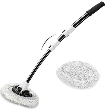 WillingHeart 15° Curved Car Wash Brush with Long Handle 43" Microfiber Cleaning Mop Telescopic Extension Pole for Caravan RV Truck Auto SUV Wheel Boat Exterior 2 in1 Carwash Duster Scratch Free, White - color: White