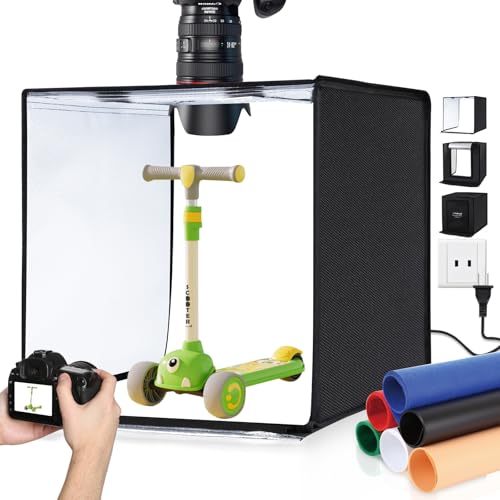 PULUZ 24x24 Inch Photo Studio Light Box, Dimmable 136 LED Beads CRI≥95 | Foldable Shooting Tent, with 6 Color Backdrops, Multi-angle Shooting, Professional Photo Box for Product Photography - size: 24‘’Light Box - Black