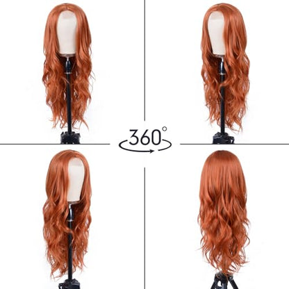 Aida ble Long Wavy Ginger Wig for Women 26inch Middle Part Synthetic Wig | Natural Looking Orange Wig,Heat Resistant Hair,Suitable for Daily Wear,Party,Halloween and Cosplay,Beginner-friendly Wig - color: Ginger