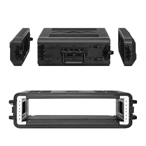 2U Rack Case Shallow 17" Depth, 19" Rackmount Flight Cases Easy Installation Portable Carry Watertight Dust Proof 2 Space Shockproof Mount Racks with Microphone Compartments Space Saving - size: 2U Rack Case 17" Deep