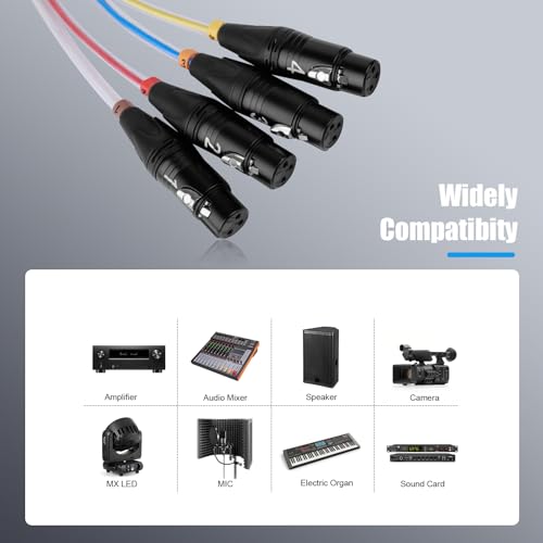 Toronce 4 Channel Professional Multi-Media Snake Cable 4 Pairs Male to Female 3 Pin XLR Balanced Audio Extension Cable (25Feet) - size: 4-Channel _25Ft