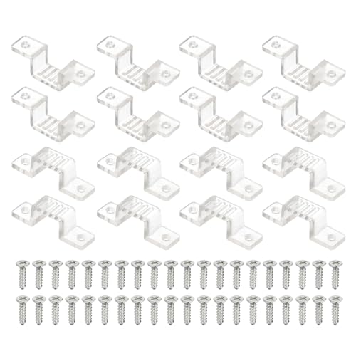 PATIKIL LED Strip Light Clips, 50 Pack Mounting Bracket Soft Fixing Clips Clamp Holders with Screws for 10mm Wide 3528/5050 Neon RGB Light Cable Ribbon, Transparent - size: 10mm