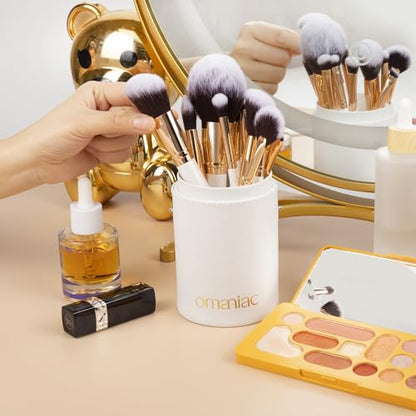 OMANIAC Makeup Brush Set Professional, 12 Pearlescent Wood Handle Makeup Brushes, Premium Cruelty-Free Synthetic Fiber Hair, Travel Make up Brushes Set with Case (White). - color: Rose Gold and White, size: 12pcs