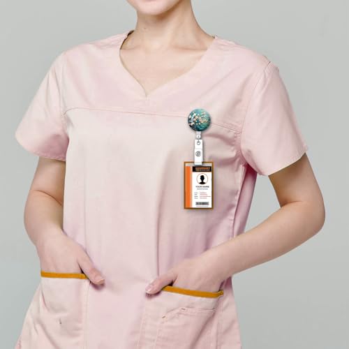 2 Pack Retractable Badge Holders Cute Badge Reel Badge Clip ID Card Holders for Student Office Worker Doctor Nurse Teacher(Painting Flowers) - color: Painting Flowers