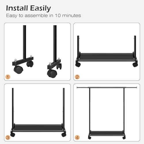 MISSLO Short Clothing Racks for Hanging Clothes with Bottom Shelves and Wheels Heavy Duty Rolling Clothes Rack Kids Clothing Rack for Adult Coat, Closet, Wardrobe (Black) - color: Black