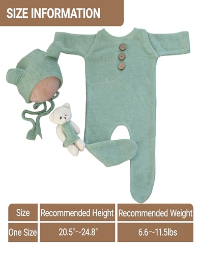 Zeroest Newborn Photography Bear Outfit Baby Photoshoot Props | New Born Boy Girl Hat Clothes Set, Infant Photo Prop Outfits - color: Light Green