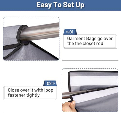 SLEEPING LAMB 54'' Hanging Garment Bags for Closet Storage Sealed Completely Jackets Coats Suits Clothes Rack Cover for Wardrobe with Clear PVC Window, 2 Packs, Grey(Hanging Rod Not Included) - size: 54 inches