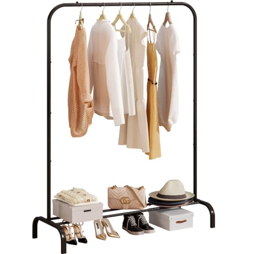 SUOERNUO Garment Racks with Bottom Shelf, Clothing Rack for Hanging Clothes - color: Black, size: 39.49"D x 15.94"W x 61.34"H