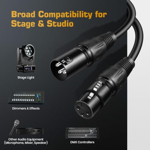 DMX Cable 25ft 4 Pack, Klivon 3-Pin DMX Signal Cables for DMX512 Light - size: 3 Pin 25 FT 4 Pack