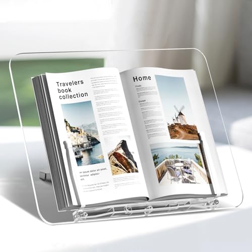 Acrylic Book Stand, Angle Adjustable Book Display Stand,Foldable Cookbook Stand, Lightweight Book Holder for Magazines, Laptop, Recipe, Textbook | Lightweight cookbook display, for magazines, recipe books, textbooks. Portable reading stand - size: 13.8 x