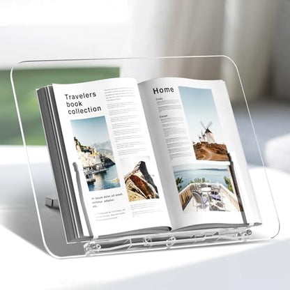 Acrylic Book Stand, Angle Adjustable Book Display Stand,Foldable Cookbook Stand, Lightweight Book Holder for Magazines, Laptop, Recipe, Textbook | Lightweight cookbook display, for magazines, recipe books, textbooks. Portable reading stand - size: 13.8 x