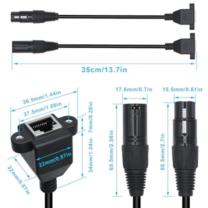 1 Pair XLR 5 Pin to RJ45 Adapter Cable RJ45 Female to 5 Pin XLR DMX Male & Female Converter Extension Cable(1ft/30cm)