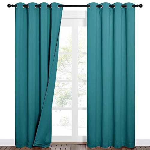 NICETOWN Sound Barrier 100% Blackout Divider Curtains 84", Noise, Heat and Cold Blocking Drapes with Felt Fabric Lining for Nursery/Daytime Sleep/Bedroom (Peacock Teal, 2 PCs, 52" Wide) - color: Peacock Teal, size: 52"W x 84"L (Pack of 2)