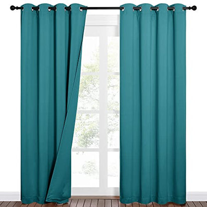 NICETOWN Sound Barrier 100% Blackout Divider Curtains 84", Noise, Heat and Cold Blocking Drapes with Felt Fabric Lining for Nursery/Daytime Sleep/Bedroom (Peacock Teal, 2 PCs, 52" Wide) - color: Peacock Teal, size: 52"W x 84"L (Pack of 2)