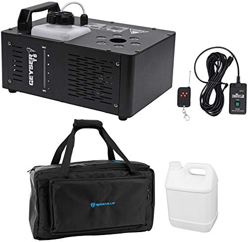 Audiosavings Bundle: Chauvet DJ Geyser T6 Fog Machine with RGB LED Pyrotechnic Effect and Remote Bundle with Rockville BAG1200 Waterproof Travel Bag with Fluid Compartment (2 Items)