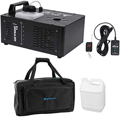 Audiosavings Bundle: Chauvet DJ Geyser T6 Fog Machine with RGB LED Pyrotechnic Effect and Remote Bundle with Rockville BAG1200 Waterproof Travel Bag with Fluid Compartment (2 Items)