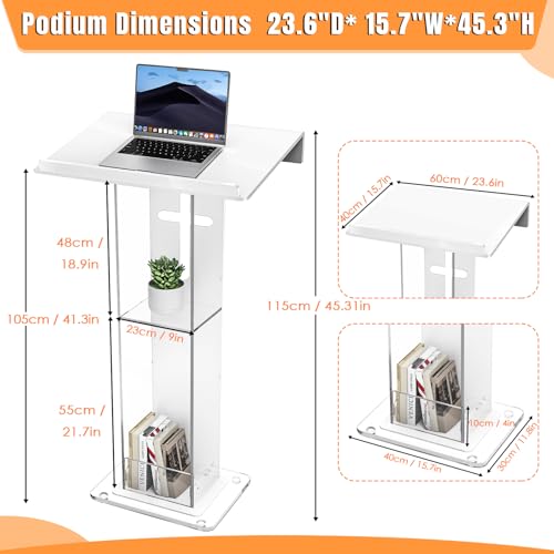 45.3 Customized Logo and Text Acrylic Podium Lectern, Pulpit for Churches with Double Shelves, Modern Plexiglass Pulpits Lectern with Cross Design for Classroom, Conference, Wedding and More - size: 45.3IN-cross customize