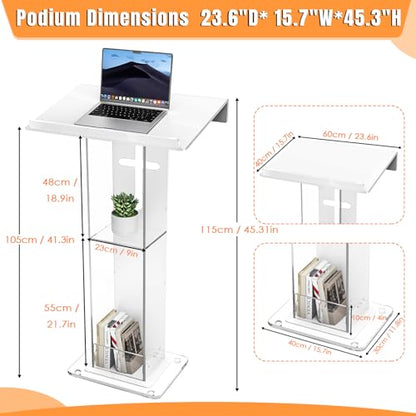 45.3 Acrylic Podium Lectern, Pulpit for Churches Stand with Double Shelves, Modern Plexiglass Pulpits Lectern with Cross Design for Classroom, Conference, Presentation,Wedding - size: 45.3IN-cross