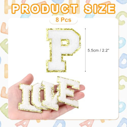 MECCANIXITY Chenille Letter Patches 2.2" Self Adhesive Alphabet P Stick on Embroidered Patch Sew on Letter Stickers Applique for Repairing Clothing Jeans Shoes Hats DIY(White, Pack of 8) - style: Letter P