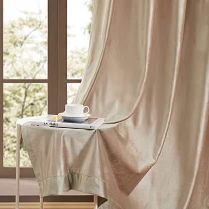 Velvet Champagne Grommet Blackout Curtains 84 inch Length for Living Room - color: Beige/Champagne, size: 52"W x 84"L (Pack of 2)