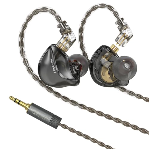 RevoNext in Ear Monitor Headphones HiFi Stereo Wired Earbuds with Microphone 2 Pin Detachable Cable IEM Earphones for Musicians Drummers Singers, Black - color: Black